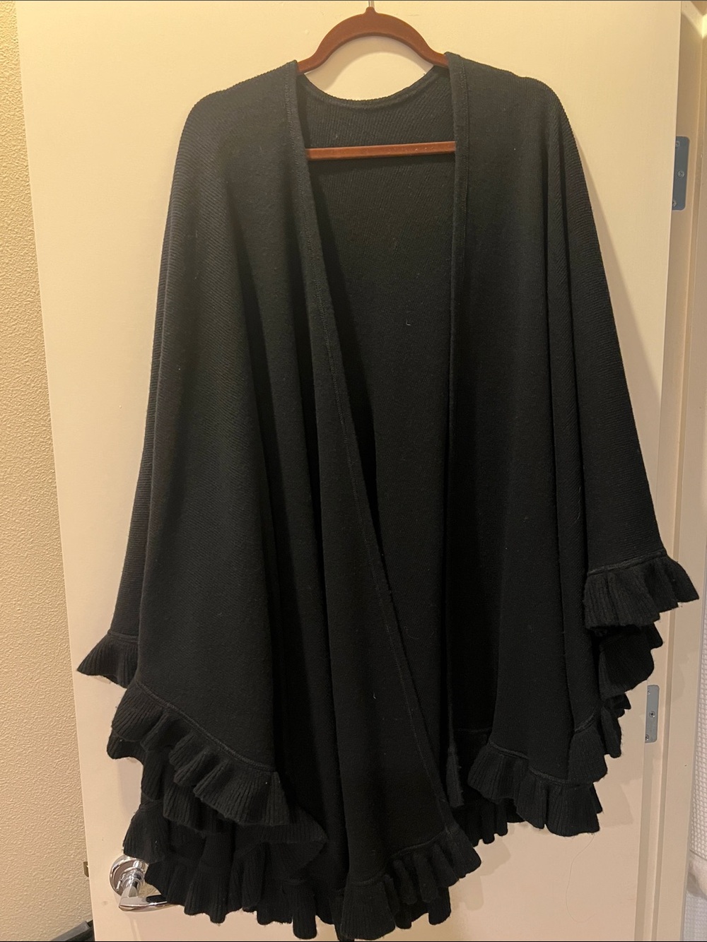 Black Ruffle-Trim Knit Wrap